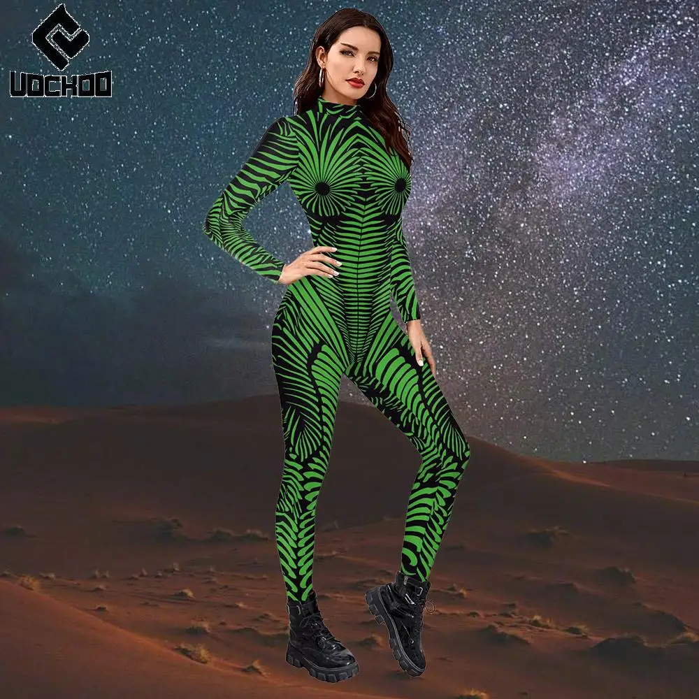 

Fashion Green Jumpsuit Desert Carnival Bodysuit 3D Printed Tights Outfit Holiday Cosplay Costume Girl Festival Party Clothes