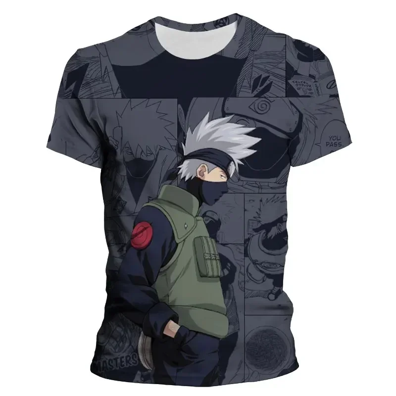 MINISO Boy Girl T-shirt Naruto Mens T-shirt 3D Print Fashion Short Sleeve Kakashi Oversized Men T-shirt Japan Anime Men Clothing