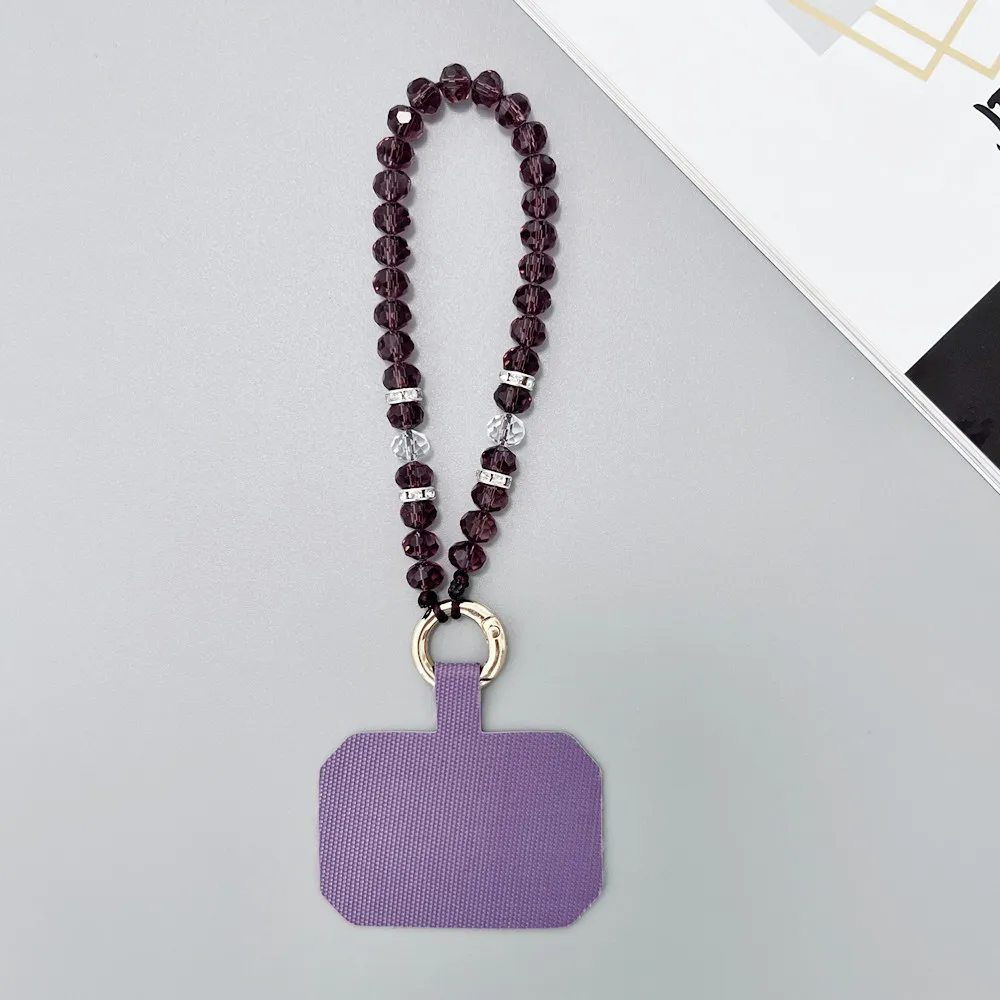 Crystal Diamond Colored Bead Phone Lanyard with Clip