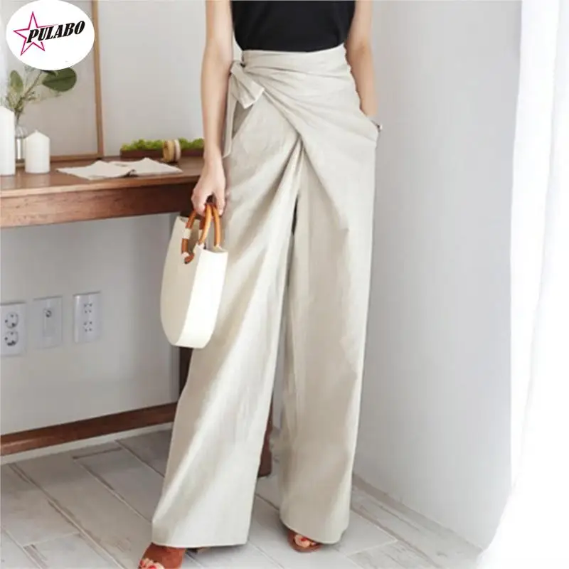 

PULABO Korean Bow Wide Leg lace up Women's Pants High Waist Pockets Casual Loose Female Trousers y2k Spring Solid Ladies Trouser