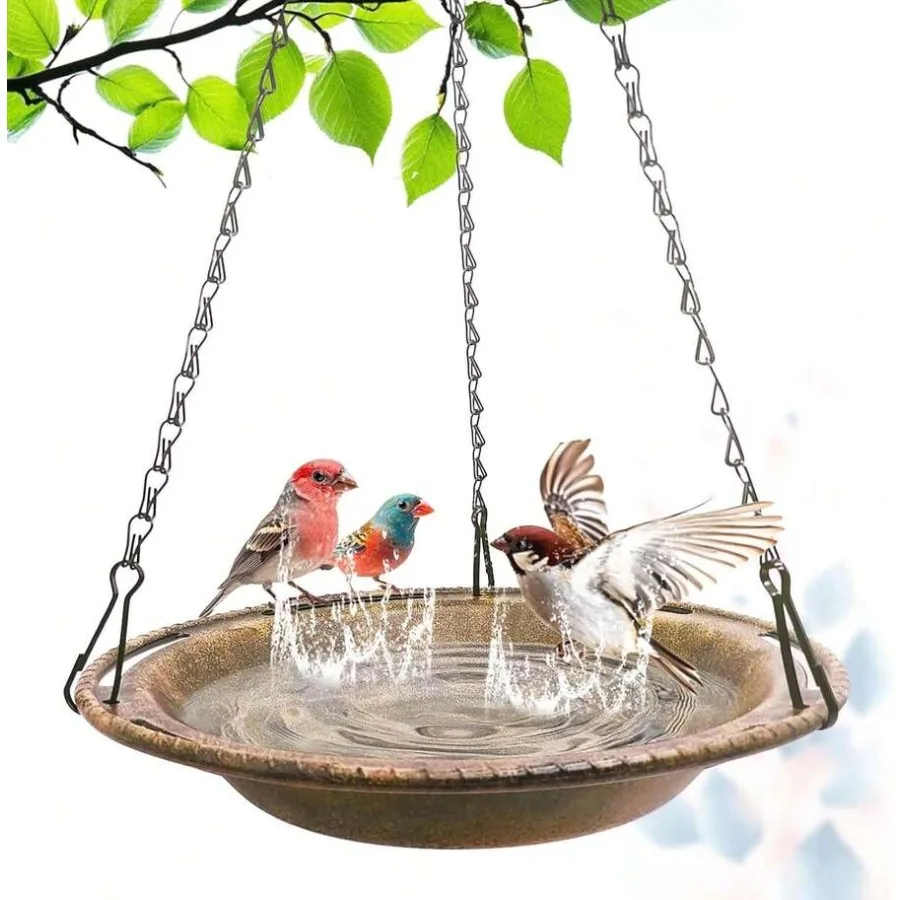 

【New Arrival】Hanging Bird Bath Tray Outdoor Garden Wild Bird Water Bowl with Chain for Yard Decoration