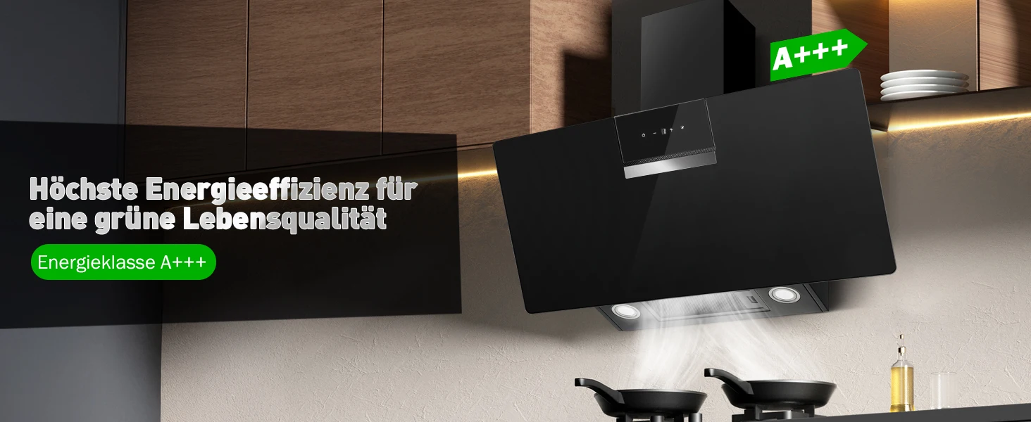 90 cm wandmontierte Dunstabzugshaube 800 m3/h A+++ LED-Touch-Steuerung, schwarzes Glas – Umlauf-/Abluftoption – Detail 4