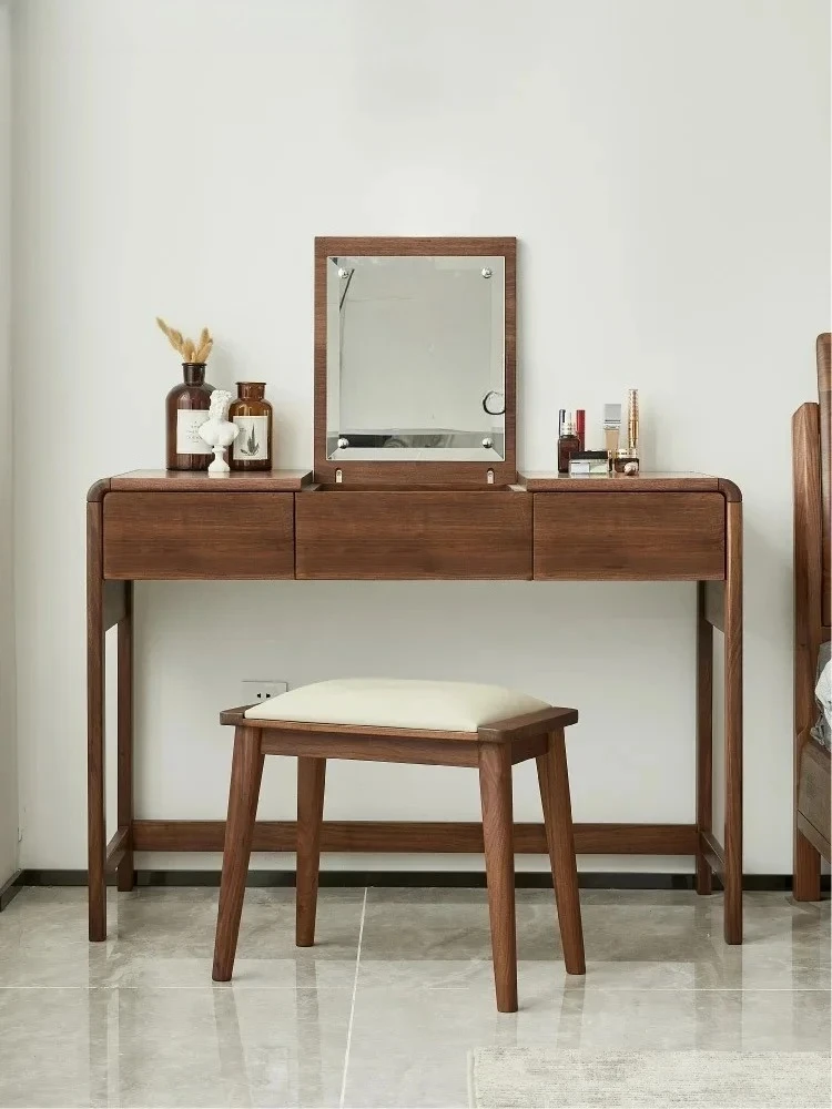 

Тумба для хранения BTQH из черного ореха, простой дизайн, из массива дерева, туалетный столик для спальни с откидным зеркалом