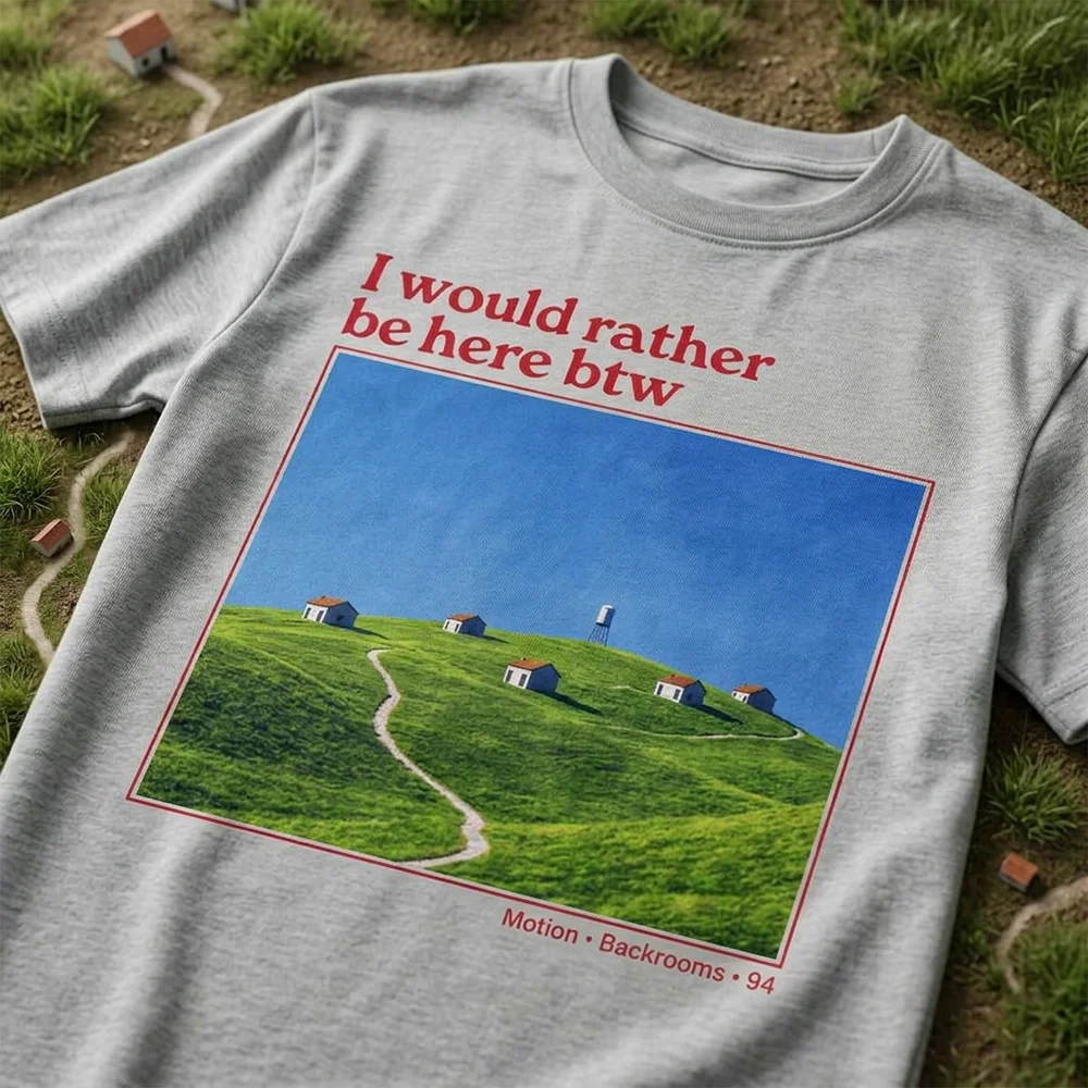 Men I Would Rather Be Here Btw Landscape Print T Shirt Dreamcore Aesthetic Graphic Tee Summer Short Sleeve Top Casual