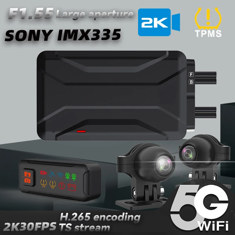 Motorcycle driving recorder screenless motorcycle recorder 5Gwifi tire pressure monitoring 2K HD waterproof