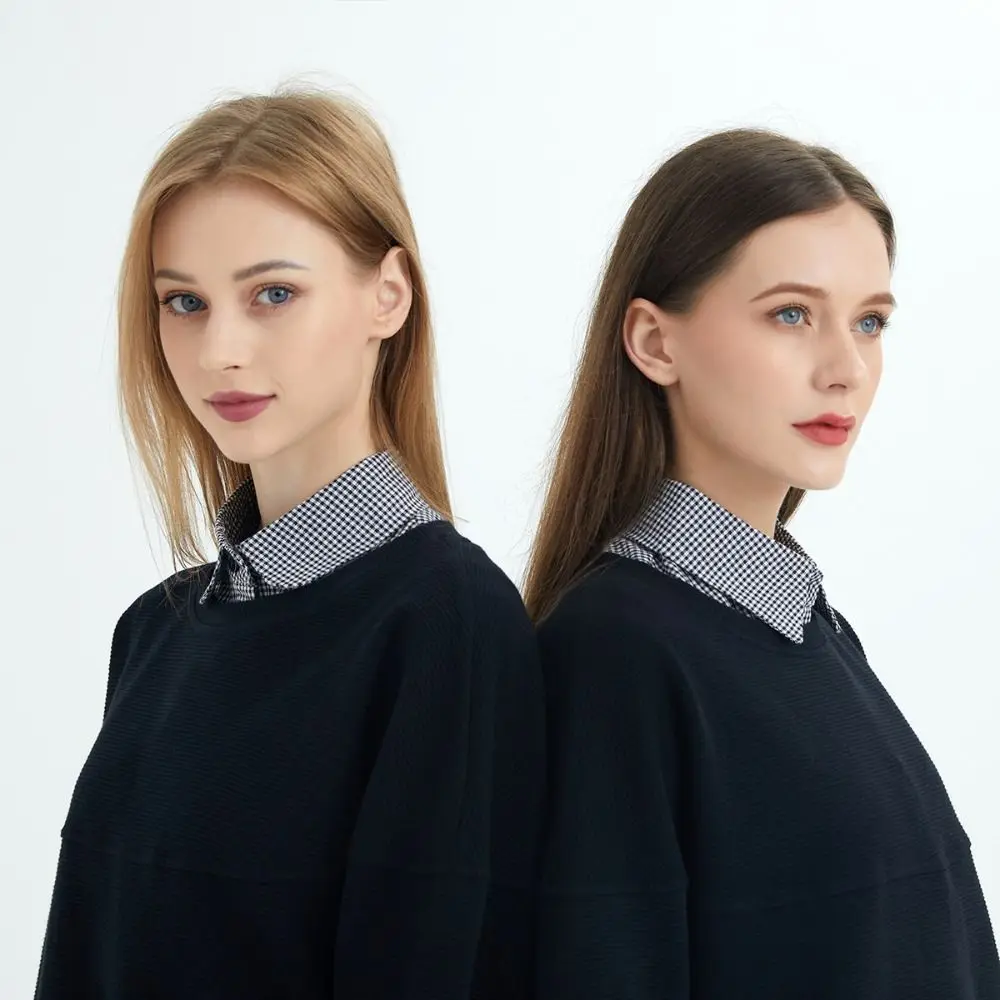 Detachable Plaid Fake Collar Houndstooth Black Adjustable Neckline Sharp Collar Square Collar Lapel Half Shirt
