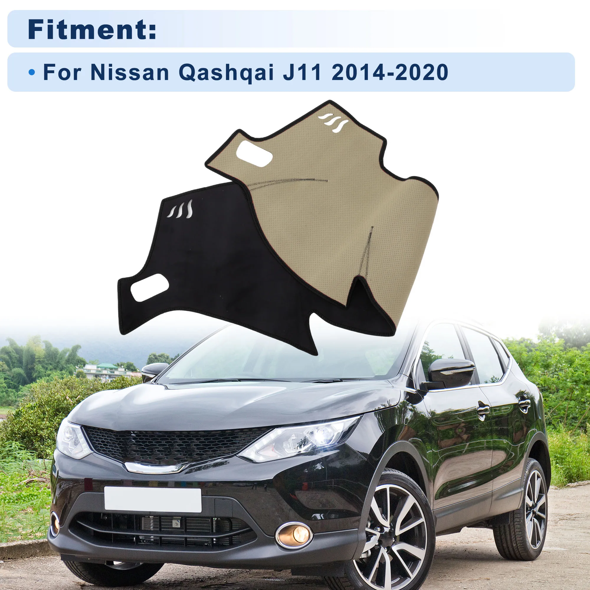 UXCELL Dash Cover for Nissan Qashqai J11 2014-2020 Without HUD Flannel Black 1 set