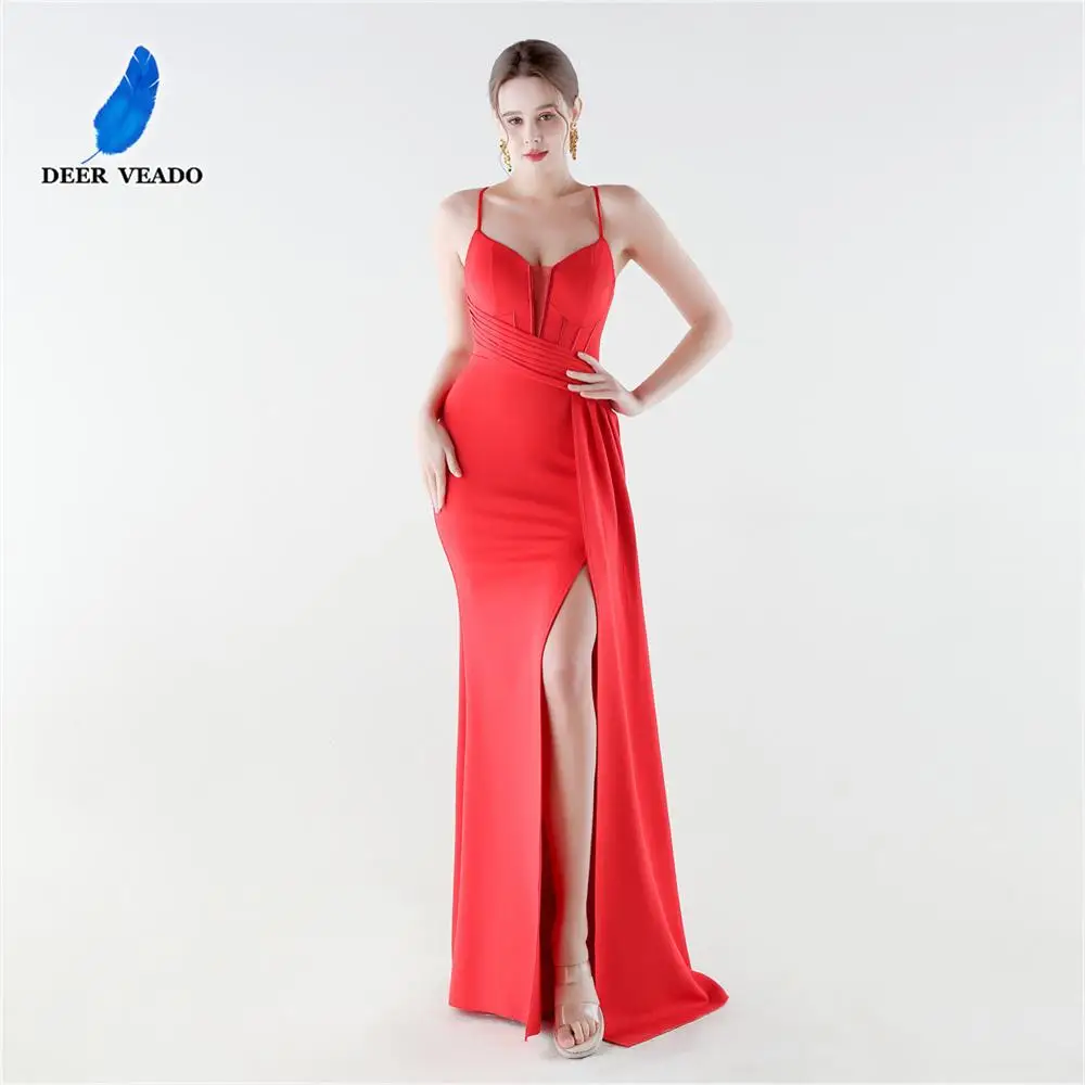 

DEERVEADO 11 Colors Woman Mermaid Slit V-Neck Evening Dresses Long Bandage Wedding Party Dresses Prom Gown