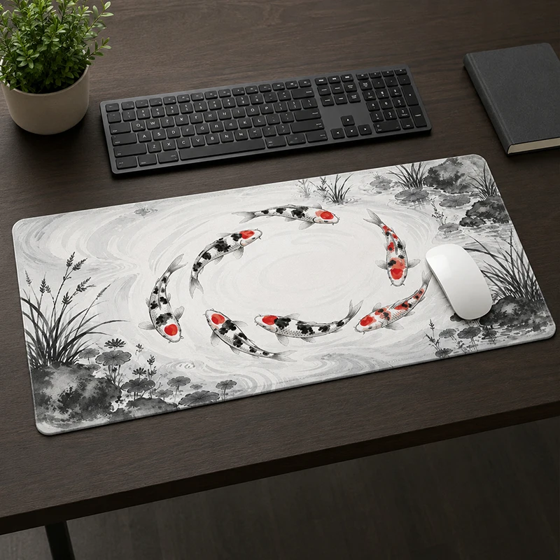 Mouse Pad Ink Koi Fish Gamer XL Home HD Mousepad XXL Mechanical Keyboard Pad Playmat Carpet Soft Office Computer Table Mat