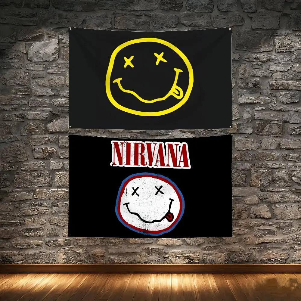Vintage Alternative Rock LOGO N-Nirvana Flags Tapestry Creative Pattern Photo Living Room Wall Art Party Outdoor Decor