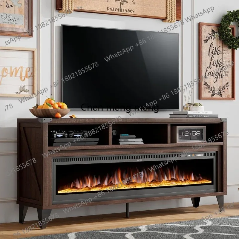 Industrial Media Console for 60 Electric Fireplace, 75 TVs, Open Shelves, Living Room