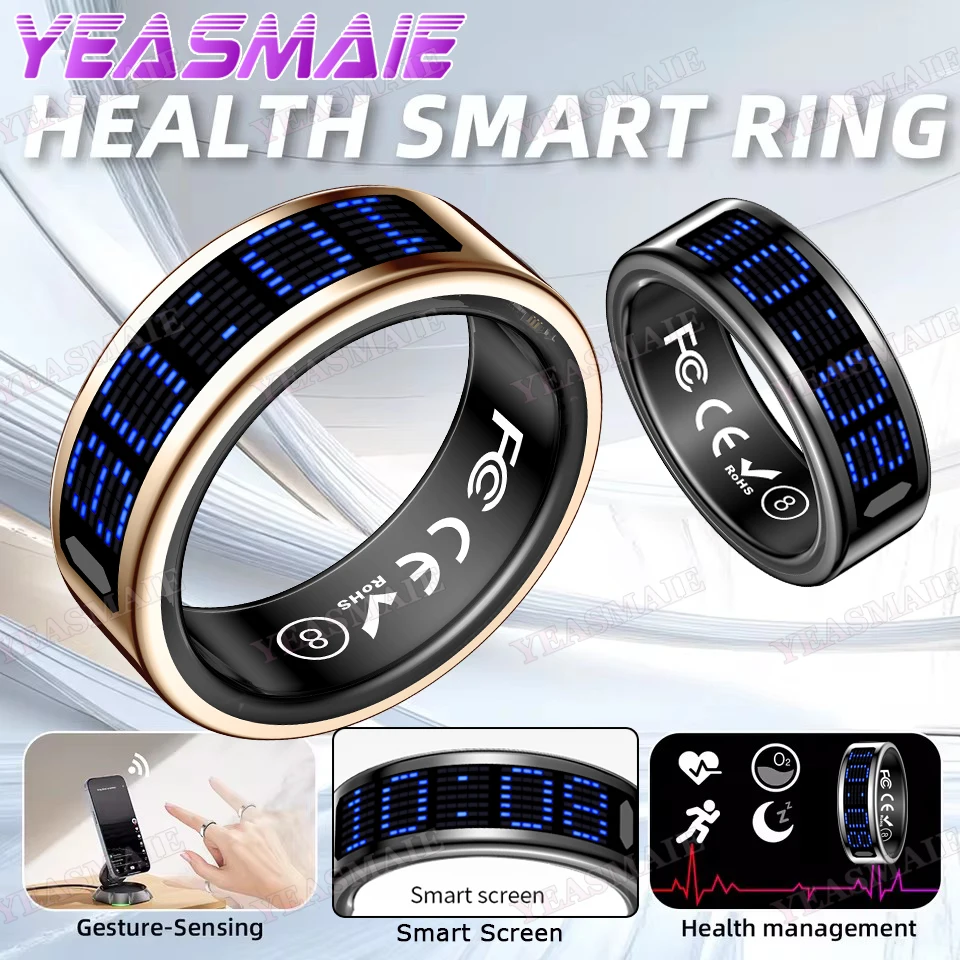 2025 Smart Ring Mannen Vrouwen LED Dynamisch Scherm Hartslag Bloed Zuurstof Monitoring 5 ATM Waterdicht Multi Sportmodi Geschenken