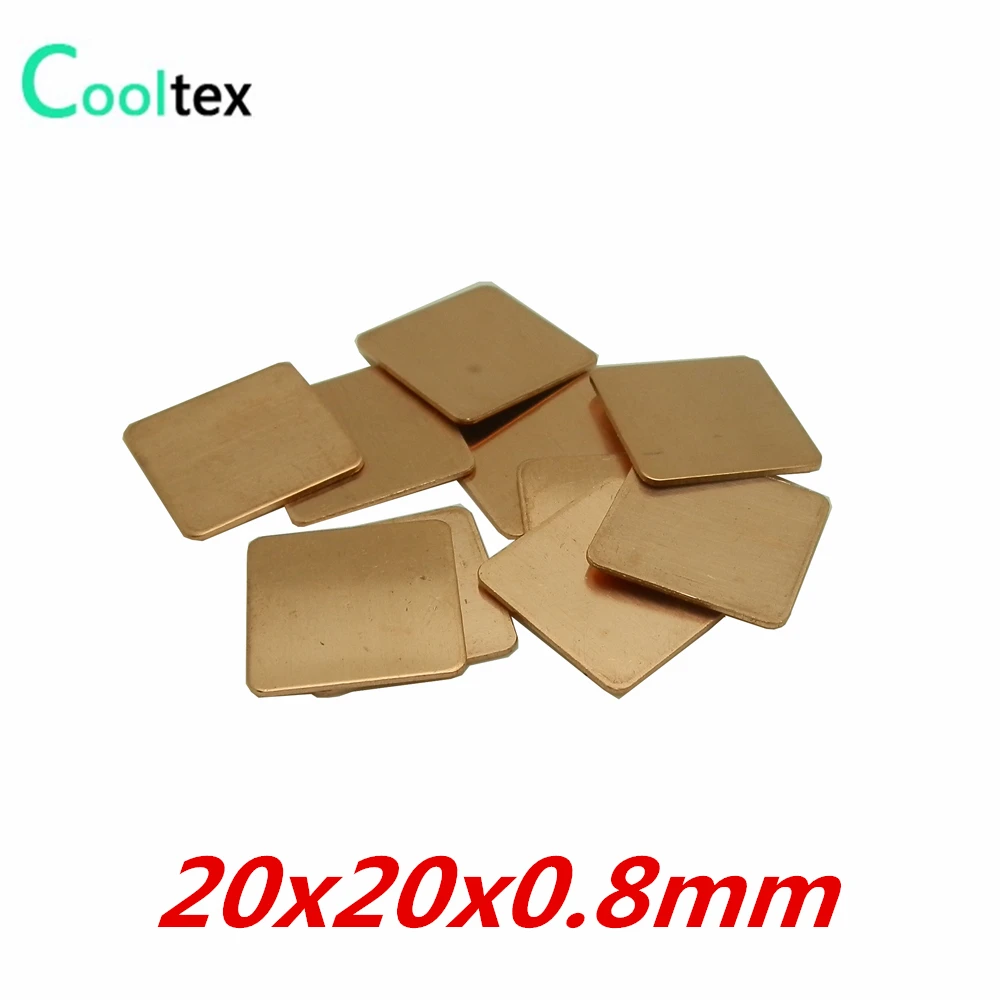 

10pcs/lot 20x20x0.8mm DIY Copper Shim Heatsink Thermal Pad Heat Sink Sheet For Laptop GPU CPU VGA Chip RAM cooler cooling