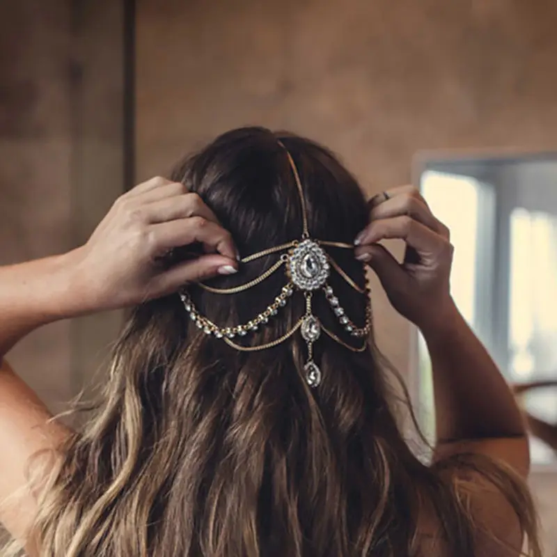 Luxury Bohemian Style Headdress Hair Accessories Female Super Fairy Ethnic Style Head Chain Crystal Bride Headpiece Halloween