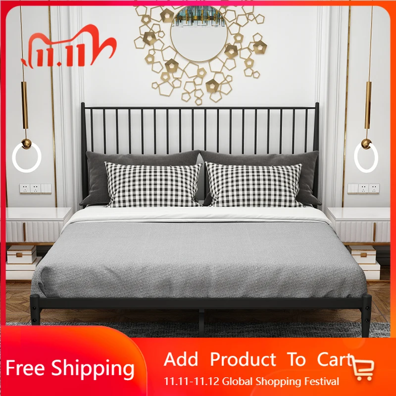 

Show Iron Bed Designer Double Aesthetics Comfortable Bed Princess Simple Modern High Compact Cama De Casal Unique Furniture