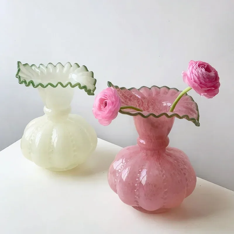 Modern Simple Medieval Pumpkin Handmade Glazed Vase French Retro Flower Tabletop Ornament