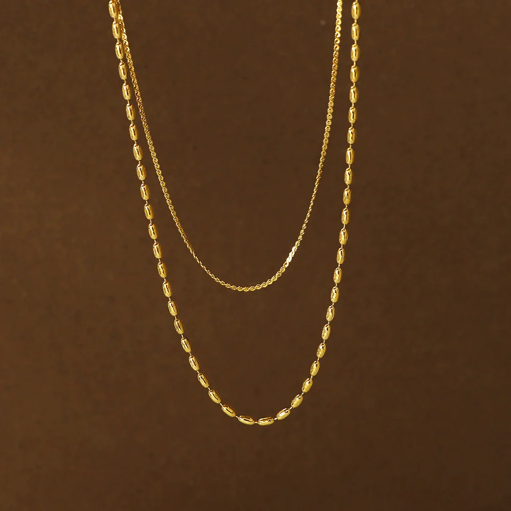 316L Stainless Steel New Fashion High-end Jewelry Minimalism 2 Layer Beaded Charms Chain Choker Necklaces For Women