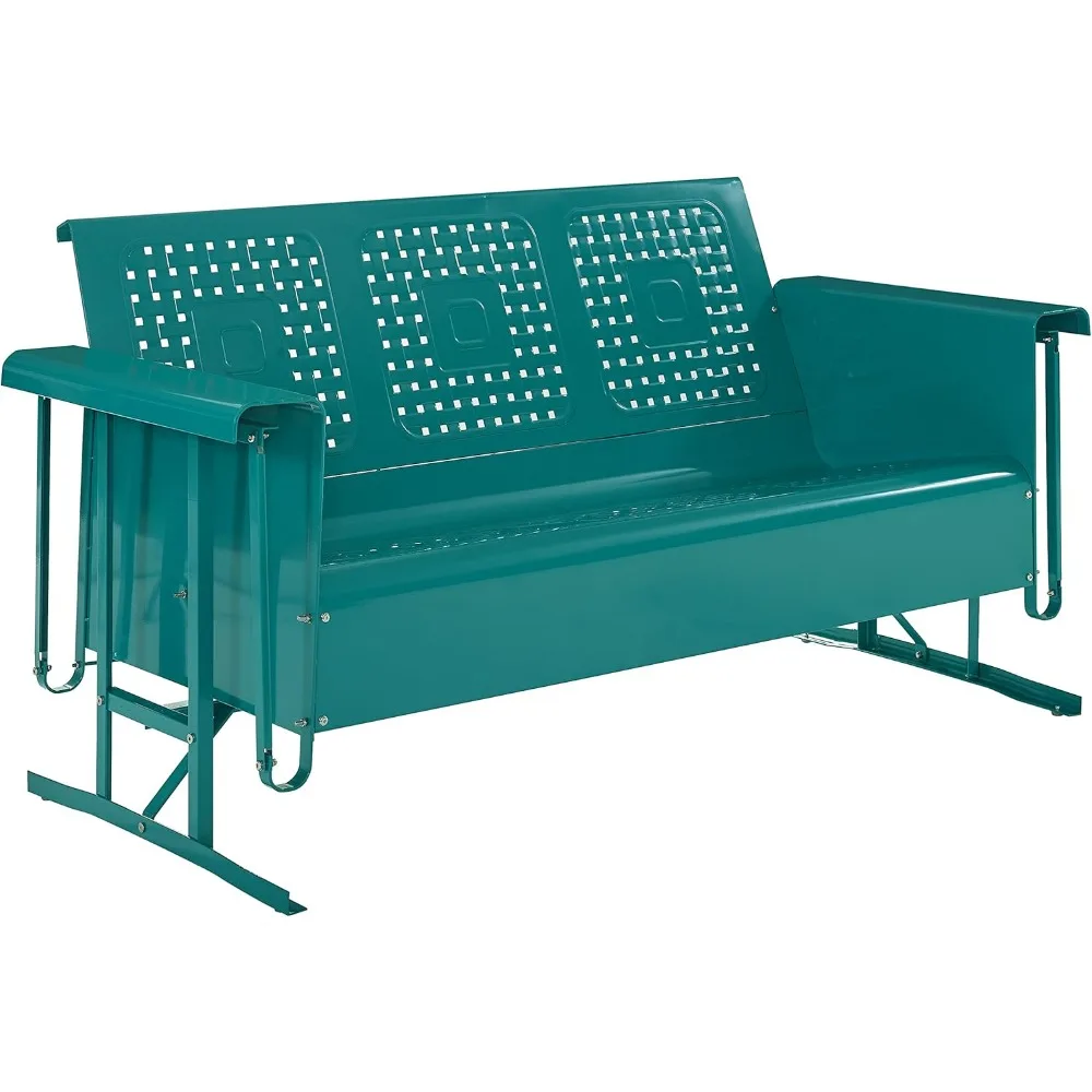 

3-Person Turquoise Retro Metal Outdoor Glider Sofa for Porch and Deck