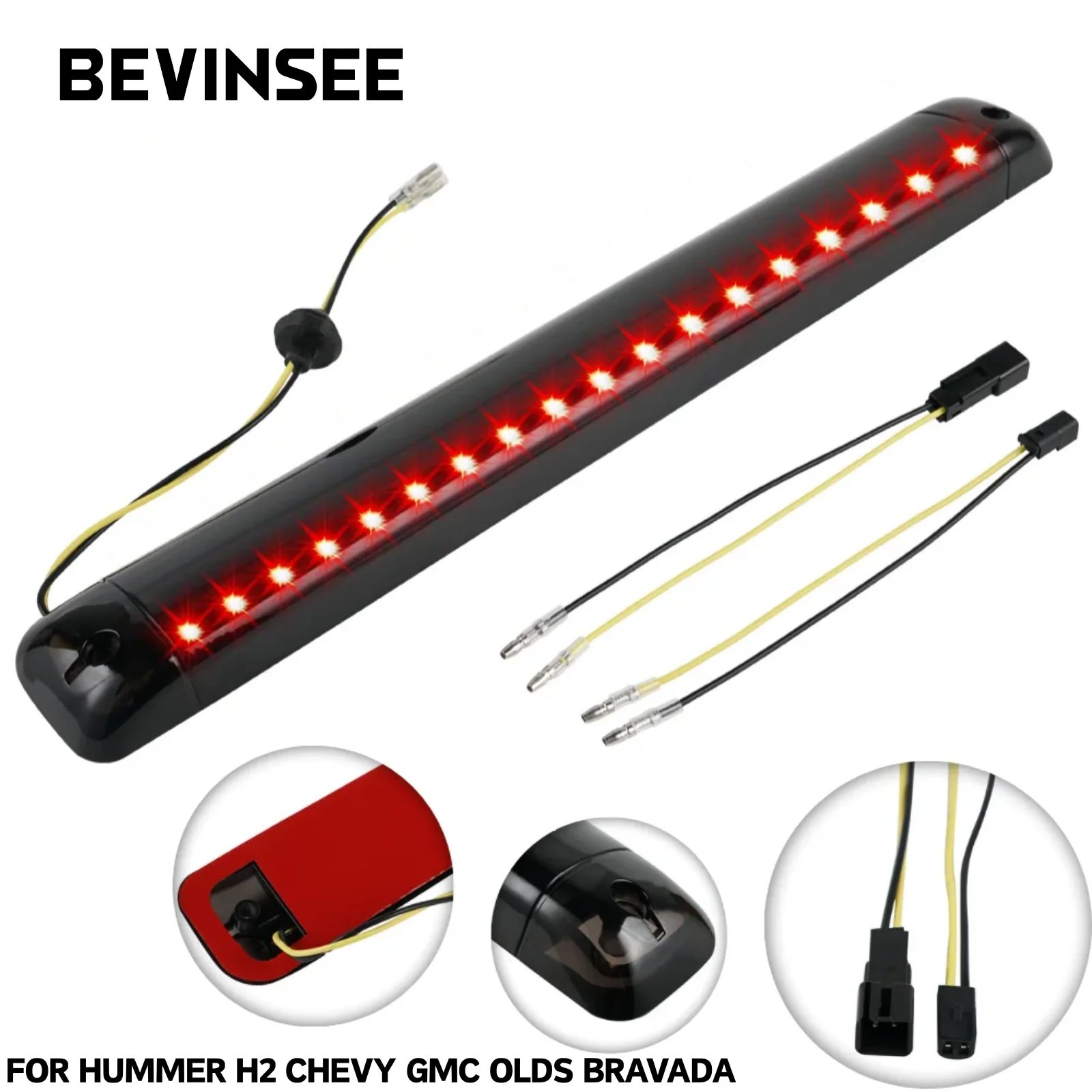 BEVINSEE LED Third Brake Light, 18 LEDs Car Light Bar, Stop Warning Lamp High Mount, For Hummer H2 Chevy GMC Olds Bravada 12V