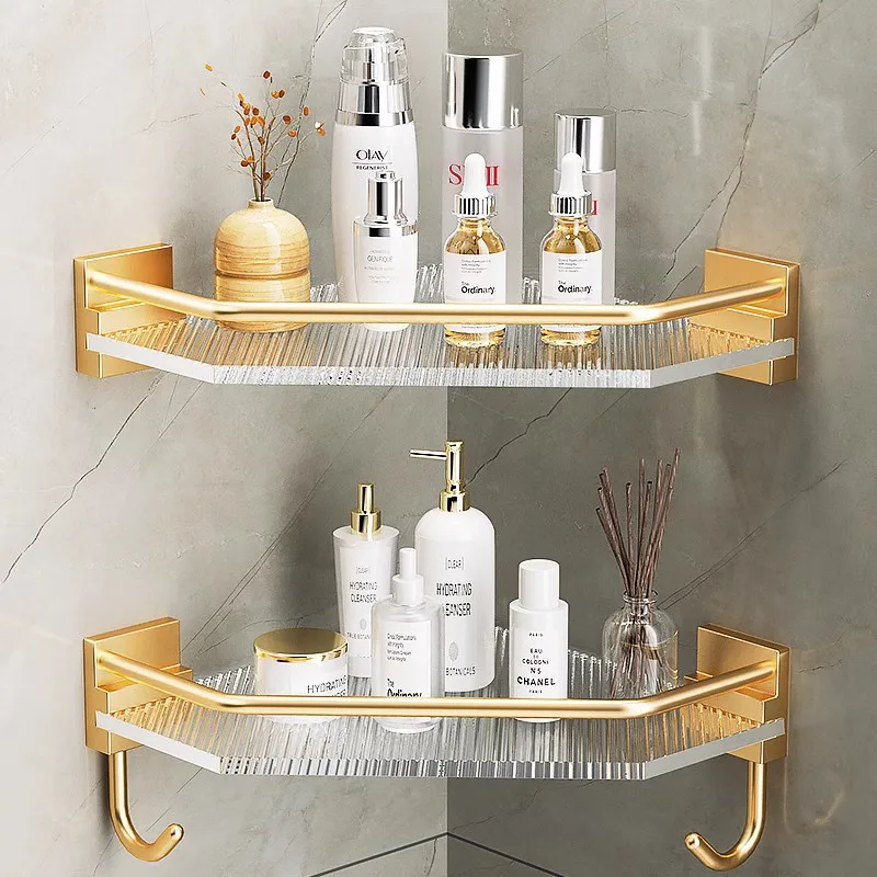 Acrylic Toilet Rack Golden Silver Bathroom Tripod Shelf Light Luxury Shower Room Toilet shampoo Storage Rack Accessories Shelf