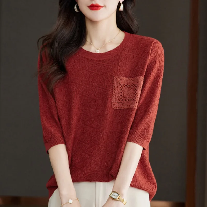 패셔너블 니트 탑 f Sve Seven Sve mid Sve Tagl 트렌디 스몰 irt f Sve T irt 글루 파이버 여름