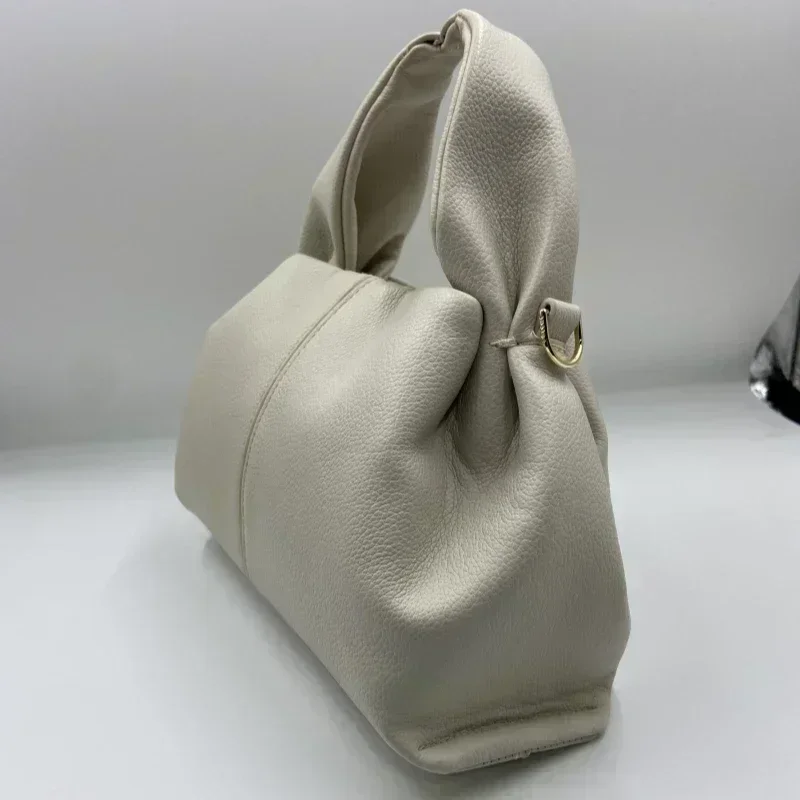 Ladies Cowhide Simple Dumpling Shape Shoulder Handbag New French Luxury Brand Genuine Leather Cloud Bags for Women with Logo