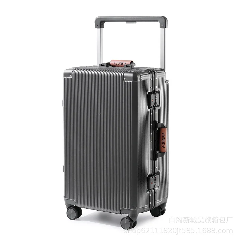 2024Luggage Aluminum Frame Boarding Bag Universal Wheel Wide Trolley Suitcase Men and Women Password Suitcase