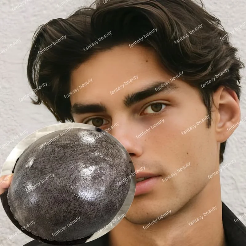 

Soft Invisible natural hairline 0.1-0.12MM injection male hair wig 110%density Full Thin Skin PU Toupee men Capillary Prosthesis