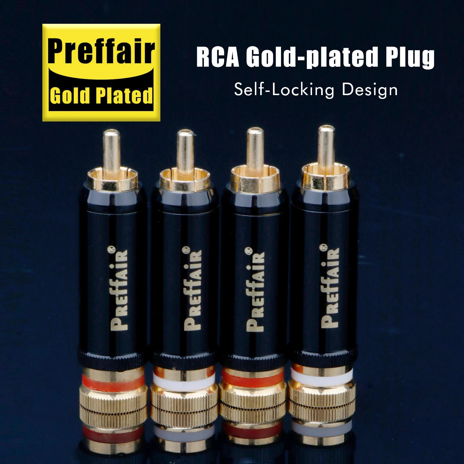 HiFi RCA Plug 24K Gold/Silver/Rhodium Plated Brass Self-Locking Connector for Audio Video AMP TV AV DVD Signal Cable – Solder Ty