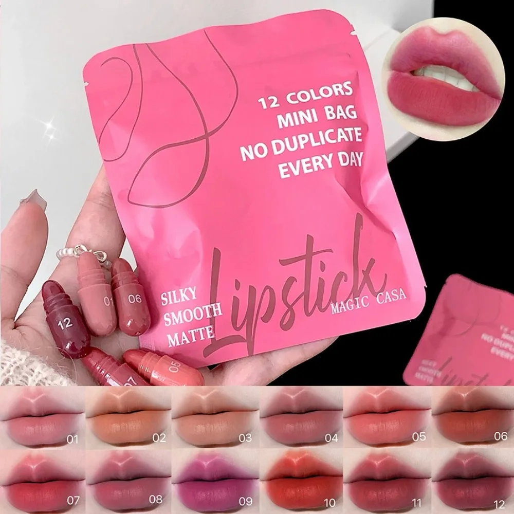 12 Colors Capsule Mini Lipstick Set Velvet Matte Waterproof Lip Glaze ...