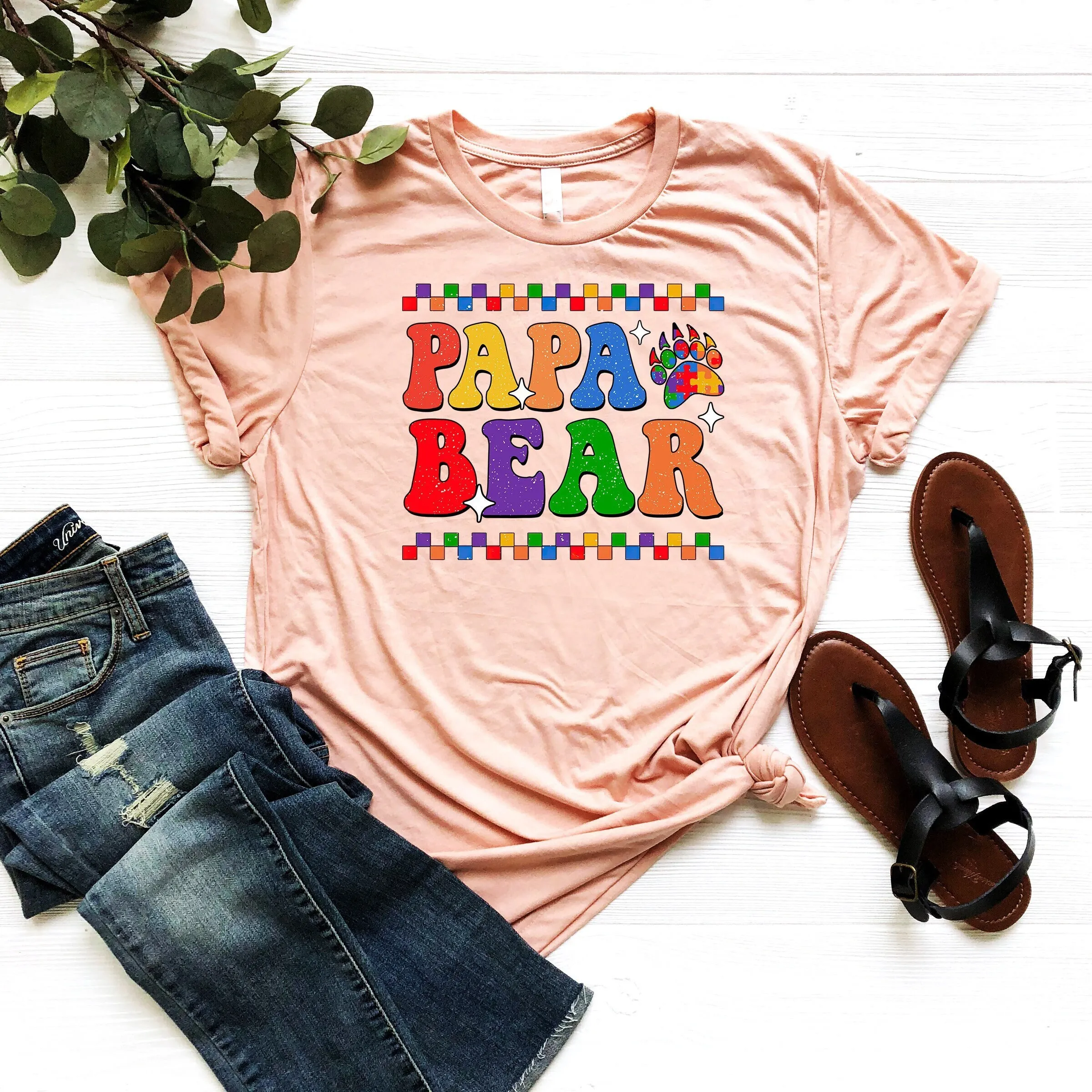 Papa Bear T Shirt Autism Puzzle Awareness Special Education Outfit Mental Health