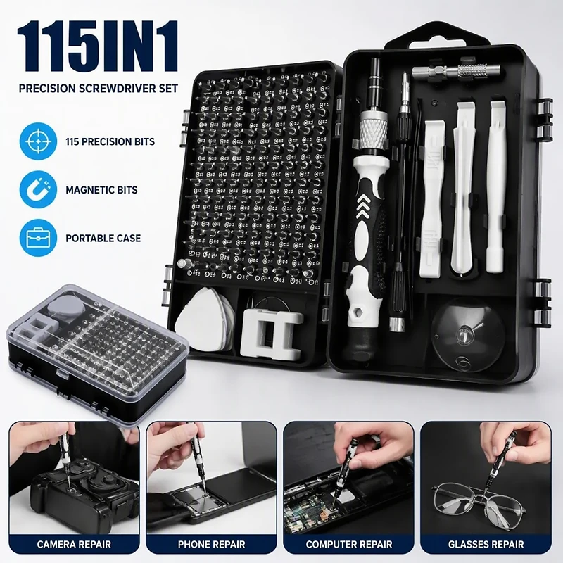 115-in-1 Portable Precision Screwdriver Set Double Sided Storage Repair Kit for Smartphone Laptop PC Camera Game Console