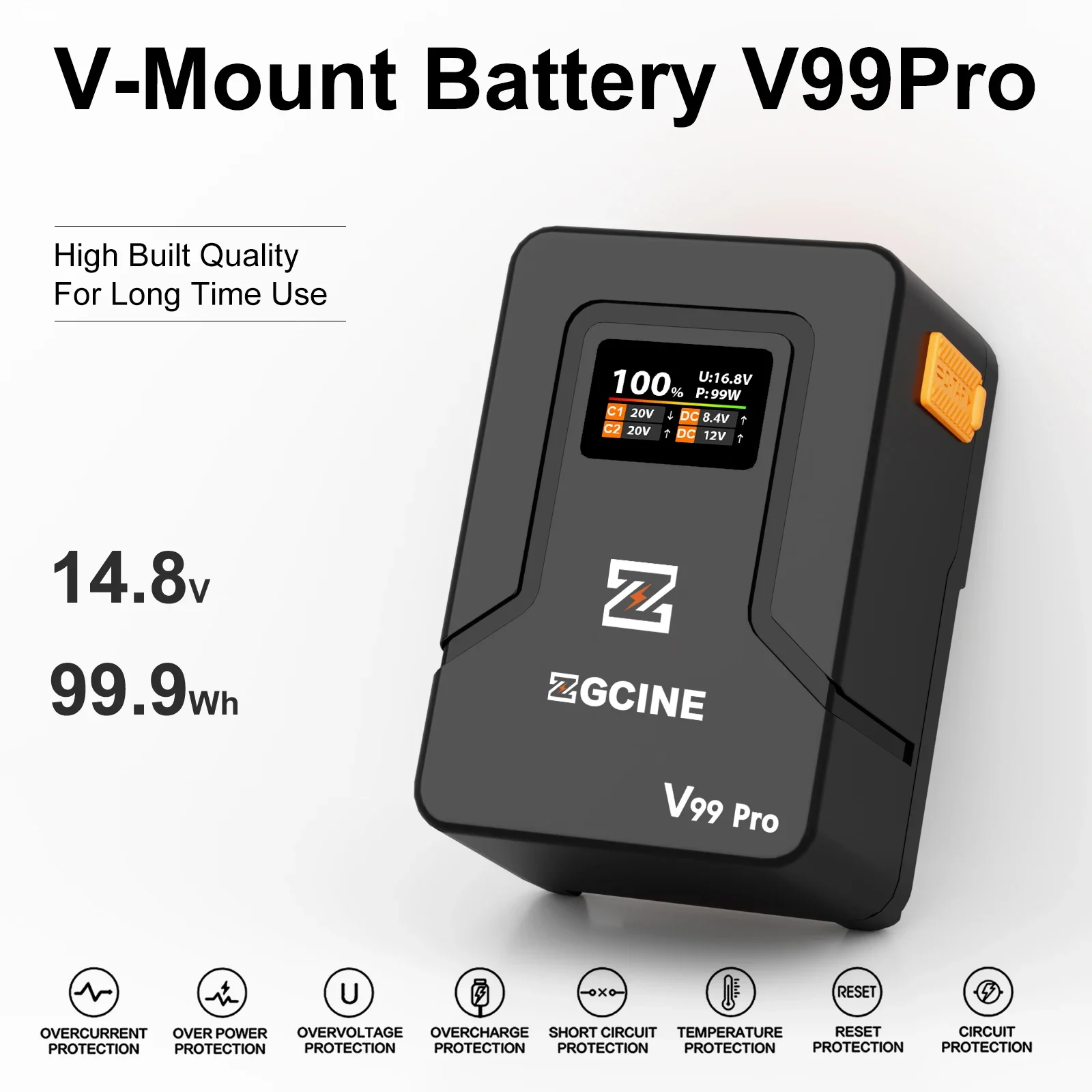 بطارية ZGCINE ZG-V99 Pro V-Mount تم ترقيتها مع سرعة شحن أسرع PD100W، والمزيد من المنافذ ووظيفة العرض الذكية في الوقت الحقيقي