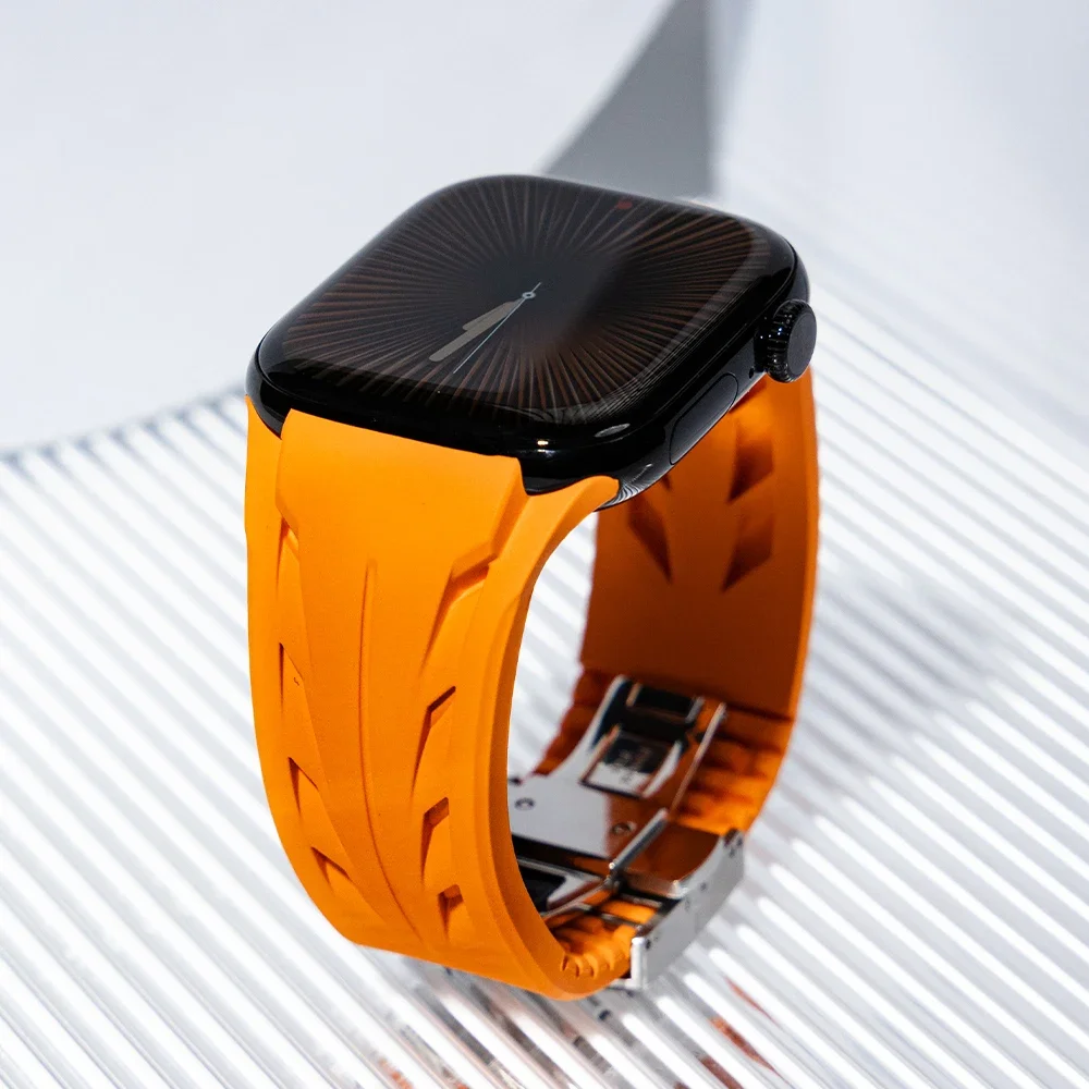 

Luxury Silicone Strap for Apple Watch 10 9 8 7 46mm 45mm 44 42 Ultra 2 49mm Cut To Size Bracelet for Iwatch Se 6 5 4 Sports Band