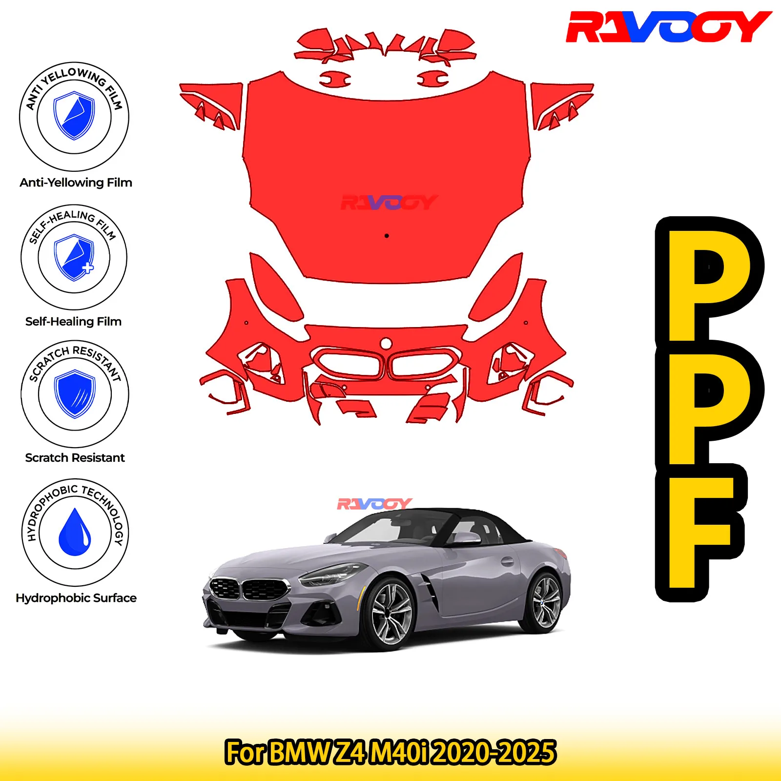 

For BMW Z4 M40i 2020-2025 Glossy Matte Black Precut front PPF Kit Paint Protection Film