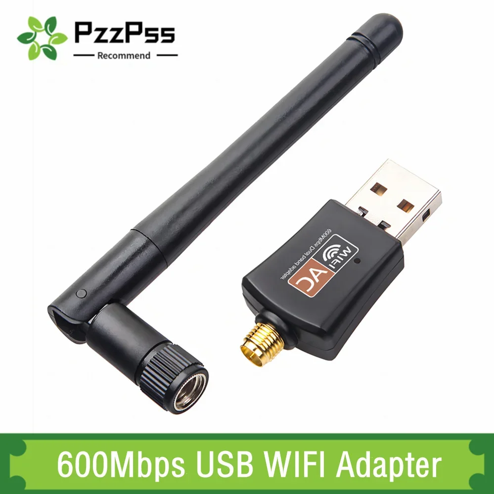 

PzzPss Двухдиапазонный 600 Мбит/с USB WIFI адаптер 2,4 ГГц 5 ГГц WiFi с антенной ПК Мини компьютер сетевая карта приемник для ПК ноутбука