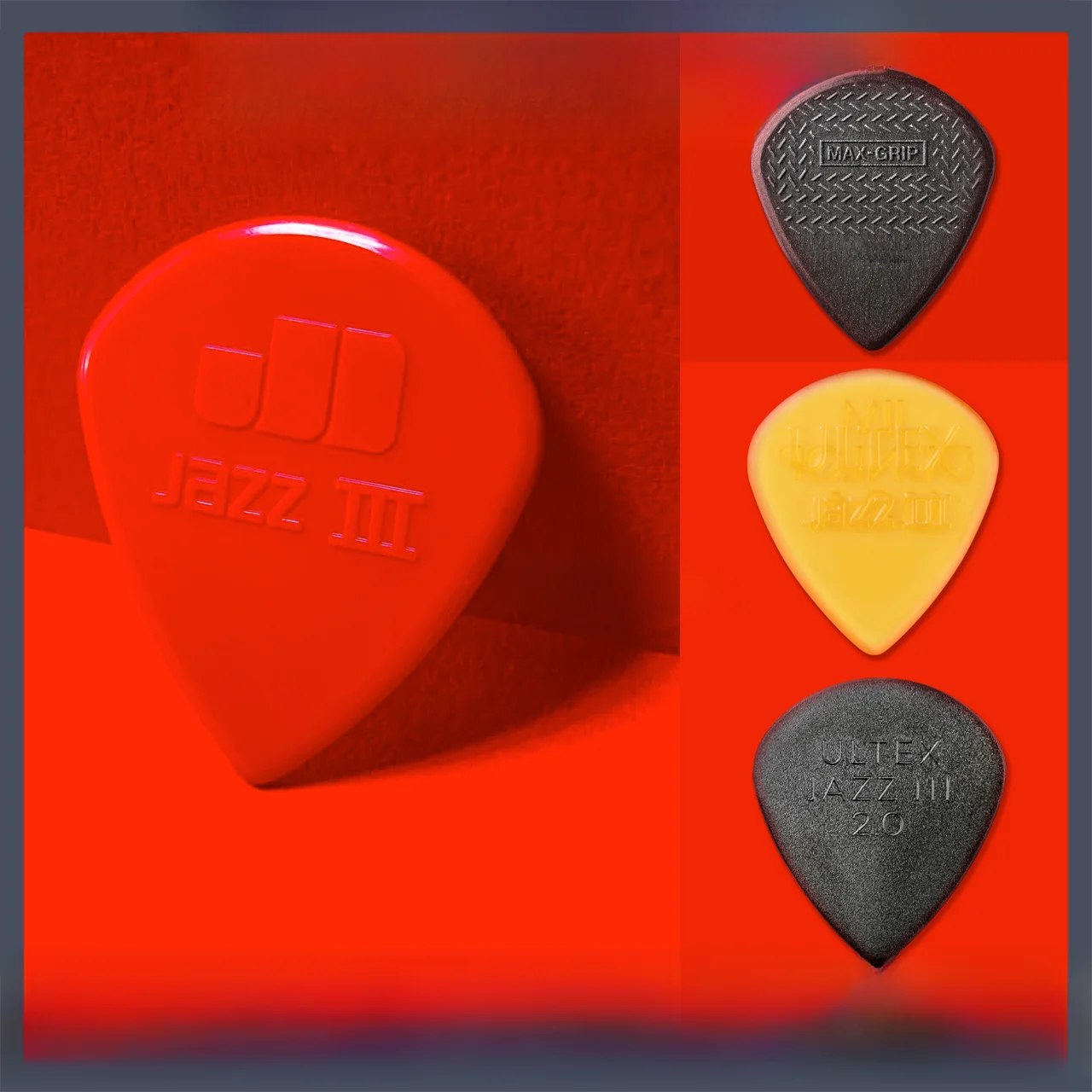 Palhetas de Nylon Dunlop Jazz 3 Grandes Padrão Antiderrapantes para Guitarra - Acessórios Essenciais para Tocar Rapidamente