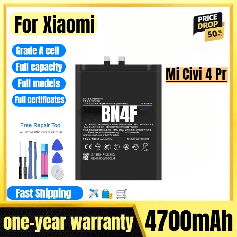 

BN4F for Xiaomi Mi Civi 4 Pro Mobile Phone Battery High Quality High Capacity Battery Replacement Bateria Grade A Cell with Tool