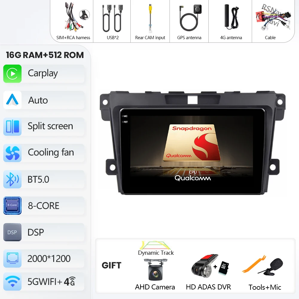 Android 16 Carplay Auto 2K QLED Screen For MAZDA CX-7 CX7 2007