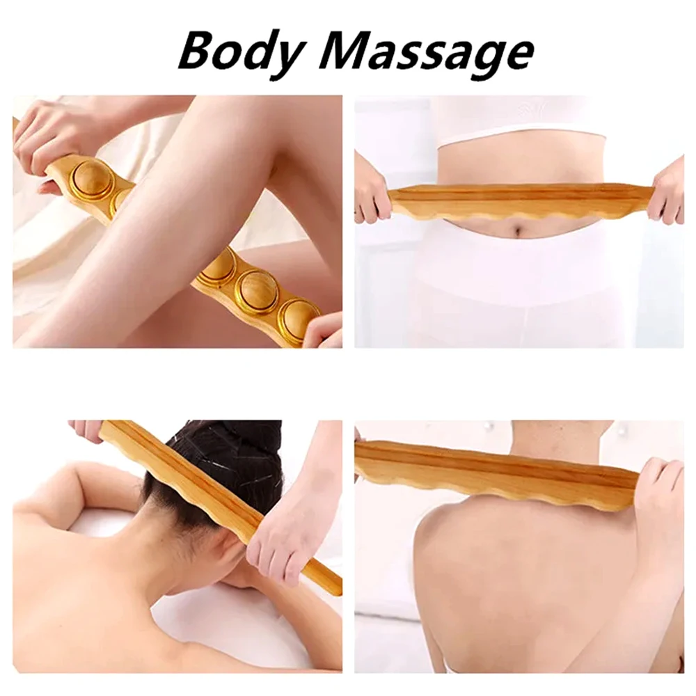 Guasha Wood Stick Tools Wooden Therapy Scraping Lymphatic Drainage Massager, 6 Roller Point Treatment Gua Sha Tools for Back Leg