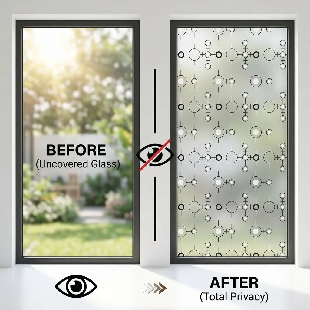 Self‑Adhesive Modern Geometric Circle Frosted Window Film Abstract Line Pattern Privacy Glass Sticker Anti‑Peep Window Decal