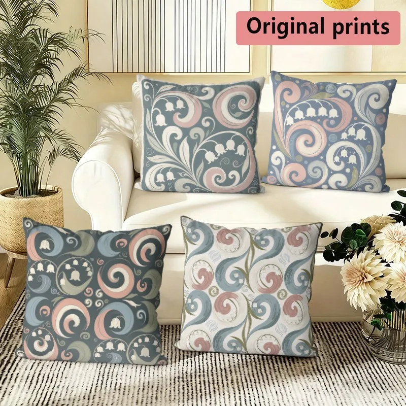 Lily Of The Valley Swirl Throw Pillow Covers Pattern Cushion Cover Suitable for Sofa Bedroom Car Pillow Cover