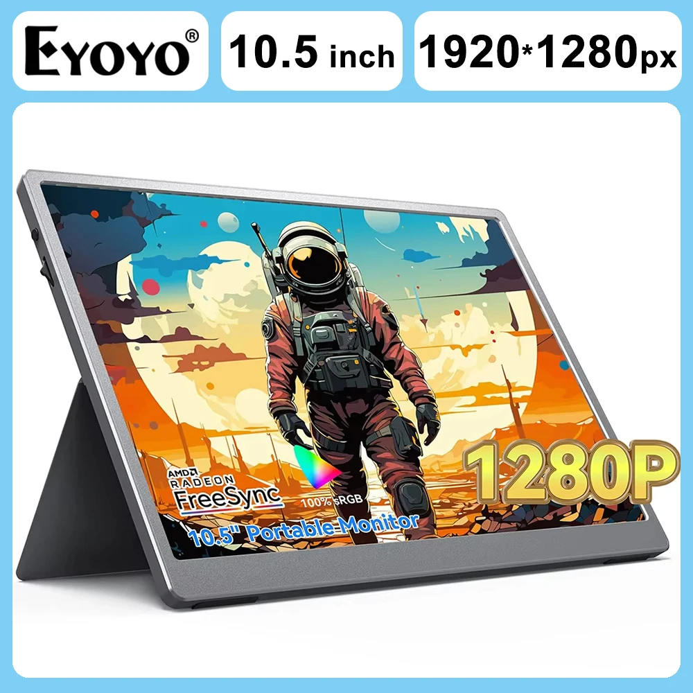 EYOYO Tragbarer Reisemonitor 10,5 Zoll 1920 x 1280P 100 % sRGB IPS-Bildschirm Typ-C Mini HDMI Externes zweites Display für Telefon Laptop