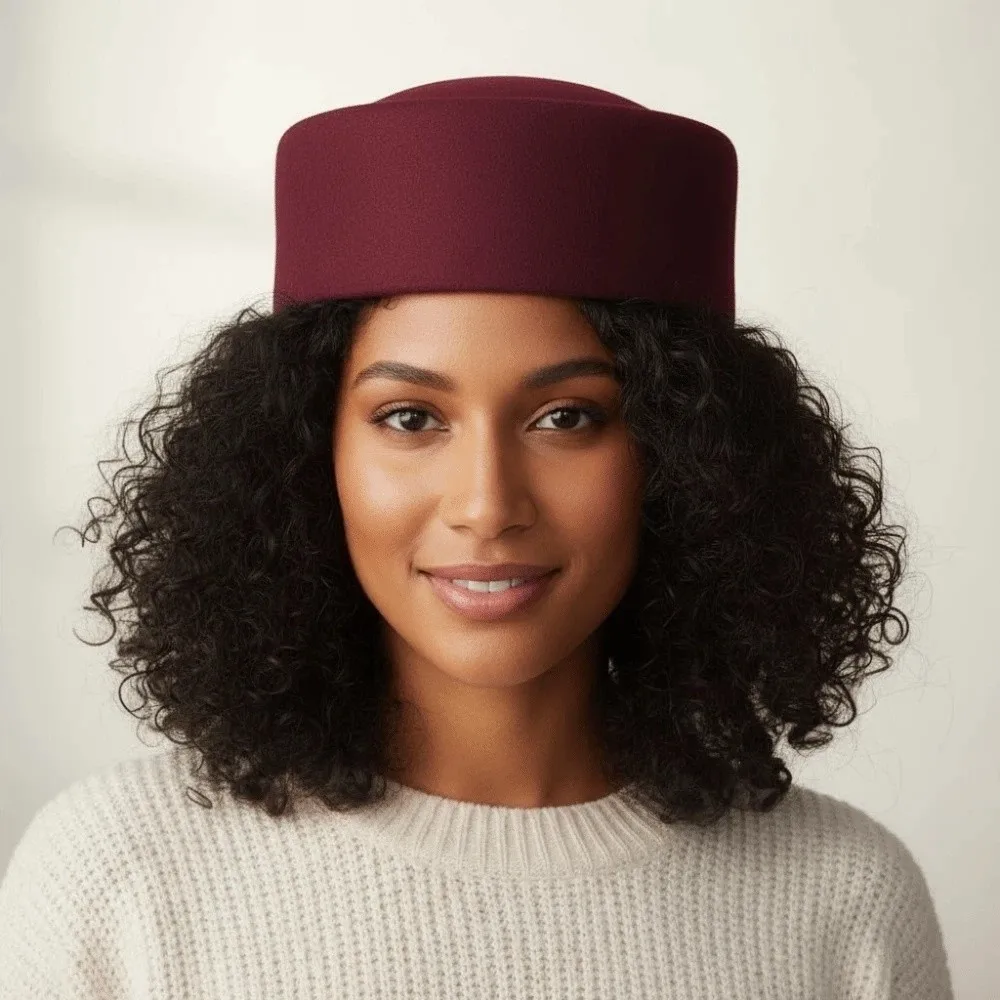 Vintage Looking Pillbox Hat French Style Air Hostess Woolen Top Hat Dome Versatile Airline Stewardess Caps Masquerade Party