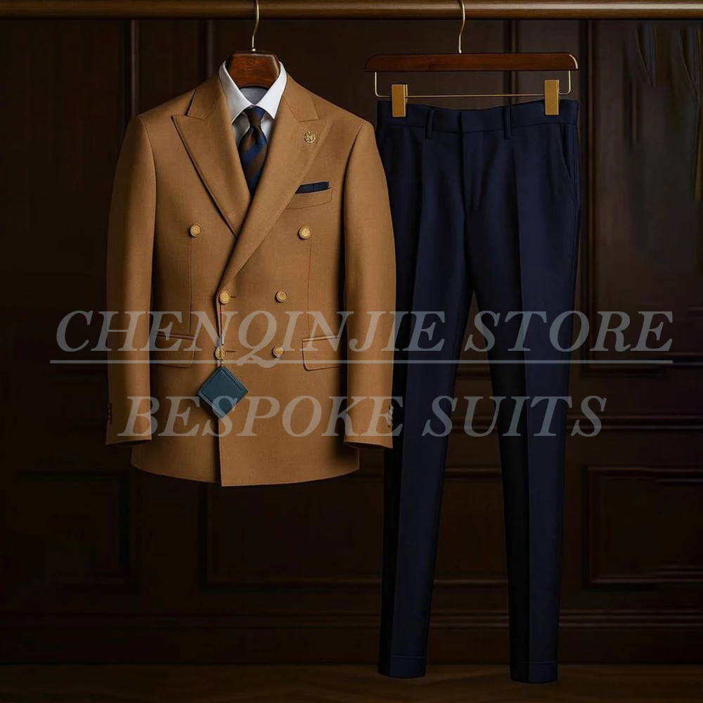 

Мужские костюмы по индивидуальному заказу, формальные двубортные костюмы с острым лацканом, приталенный комплект из двух предметов, куртка, брюки, комплекты официальной мужской одежды