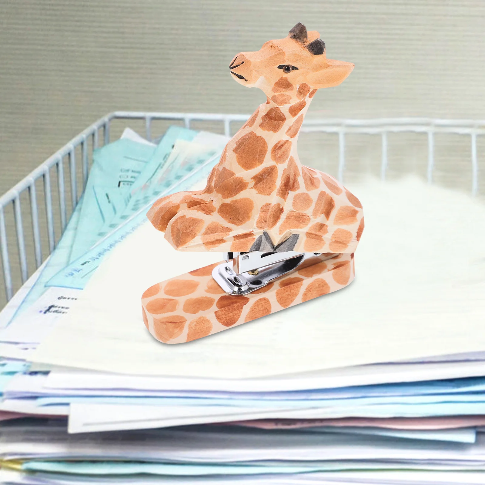 دباسة حيوانات خشبية صغيرة محمولة قابلة لإعادة الاستخدام، أداة تدبيس مكتبية لسطح المكتب، زينة حيوانات لطيفة #6