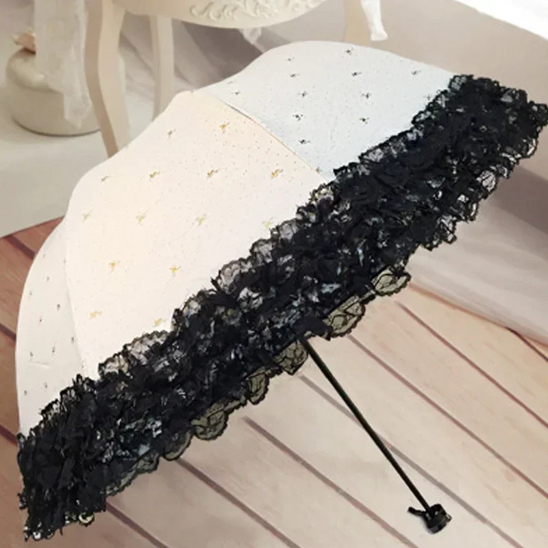 Lace Women Sun Umbrella Sunny Rainy Wind Resistant Portable Outdoor Sunscreen Anti UV Protection Parasol Lightweight Vintage