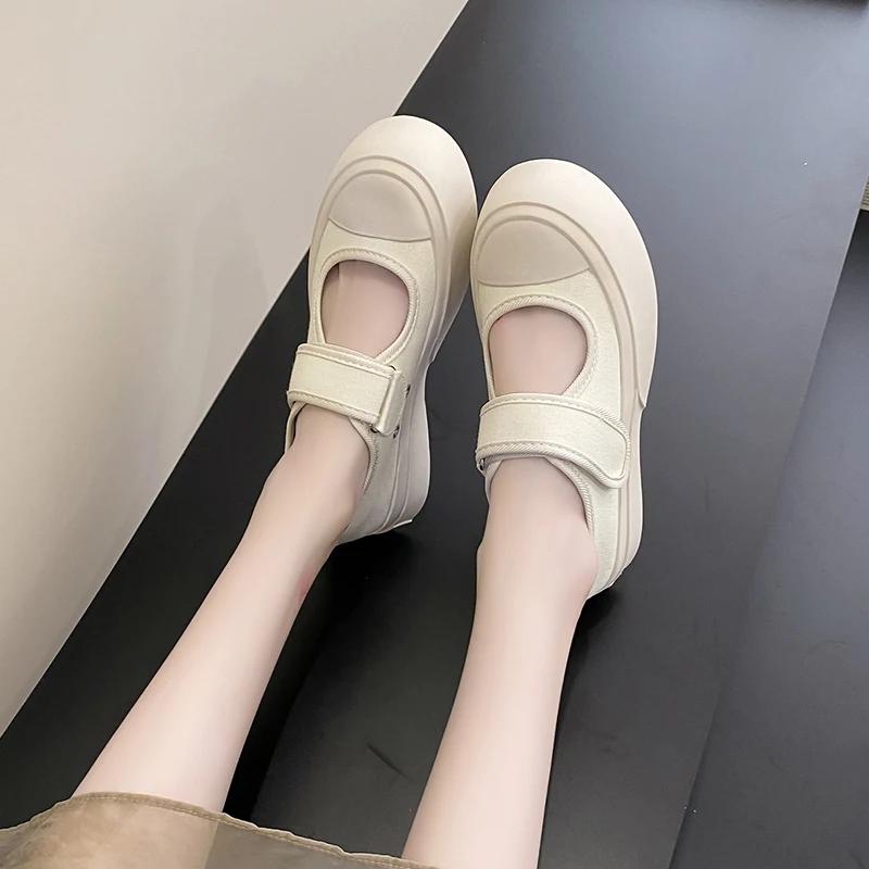 New French Women\'s Shoes Hook and Loop Casual Platform Fashion Comfortable Simple Hundred Wind Daily Girls Mary Jane Retro Shoes