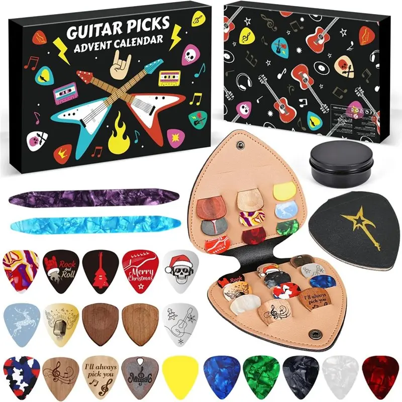 B48B-Gitar Pick Advent Calendar 24 يومًا مع وظيفة العد وملحقات إضافية متضمنة العد التنازلي #1