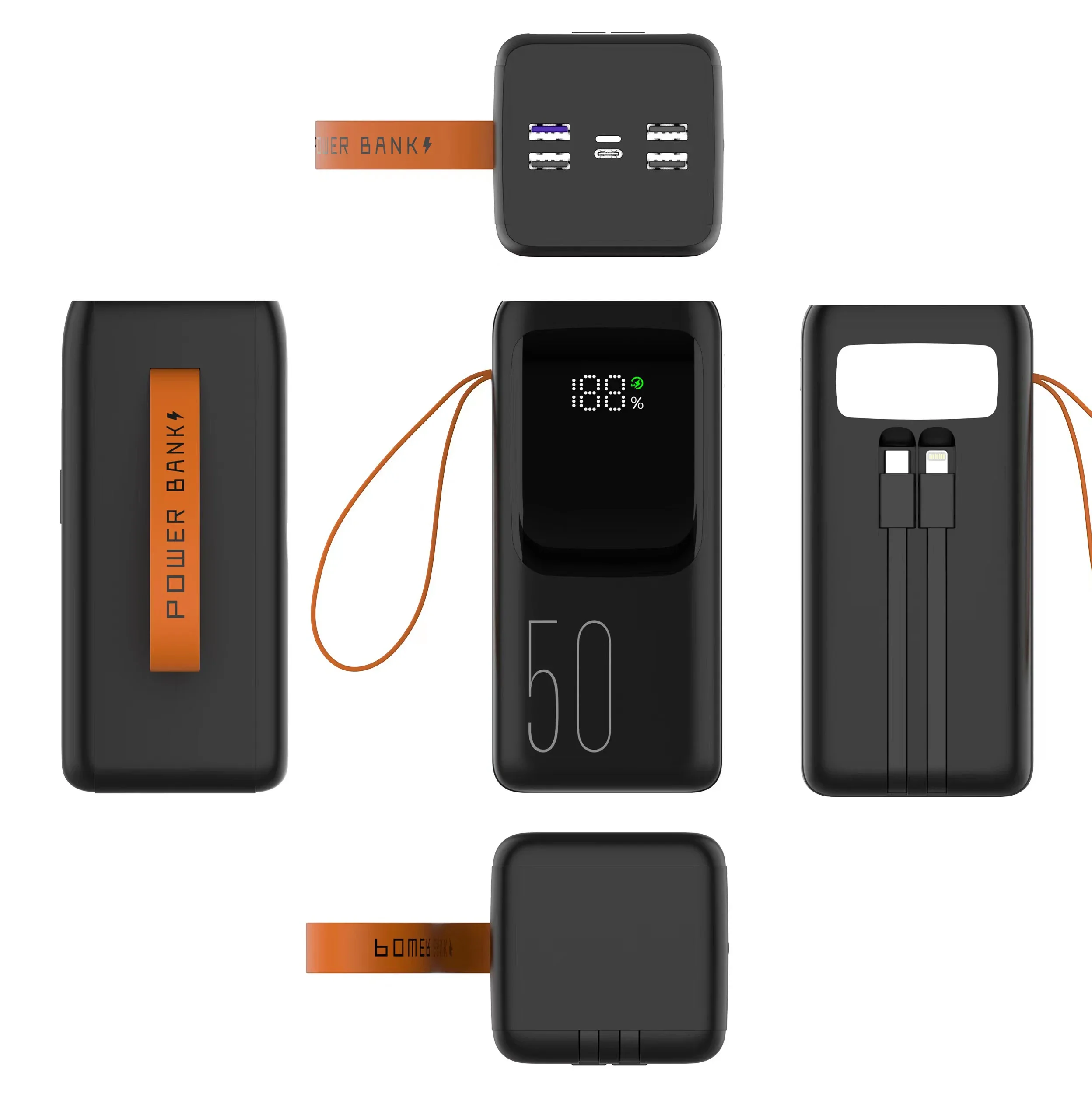 Lanterne Portable Rechargeable par USB C, Batterie à Charge Rapide, Éclairage Nocturne d'Extérieur, Camping, Urgence, 50000mAh